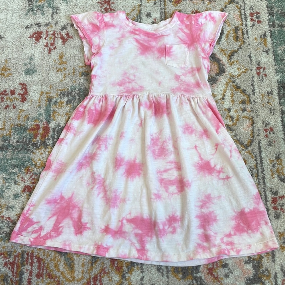 GAP Pink & White Tie Dye Short Sleeve Dress. Girls Size 4.